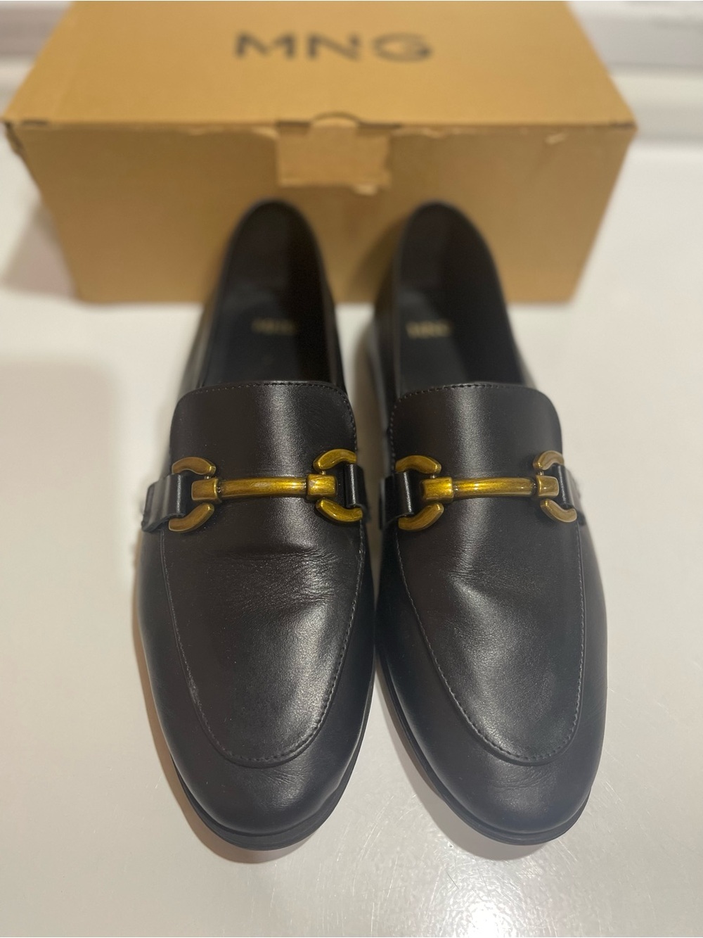 Mango Black Leather Horsebit Loafers